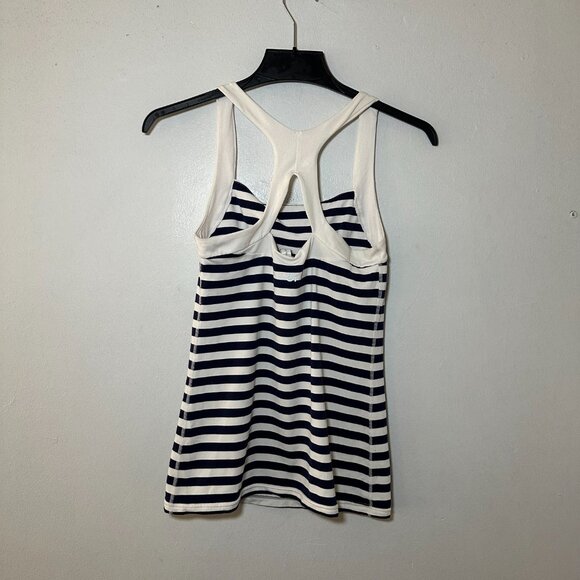 GapFit Navy & White Striped Racerback Tank Top Built-In Bra Womens S Yoga - Picture 4 of 6
